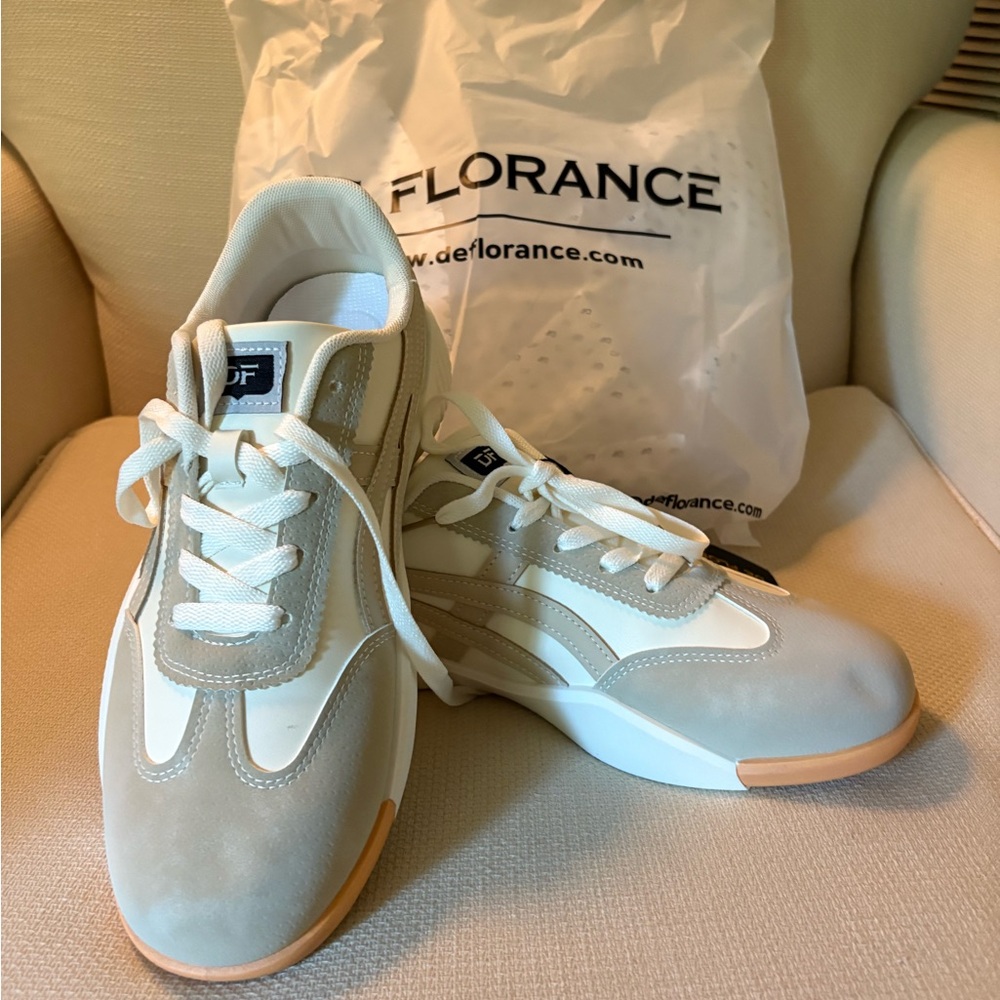De Florance White and Tan Sneakers- New with Tags